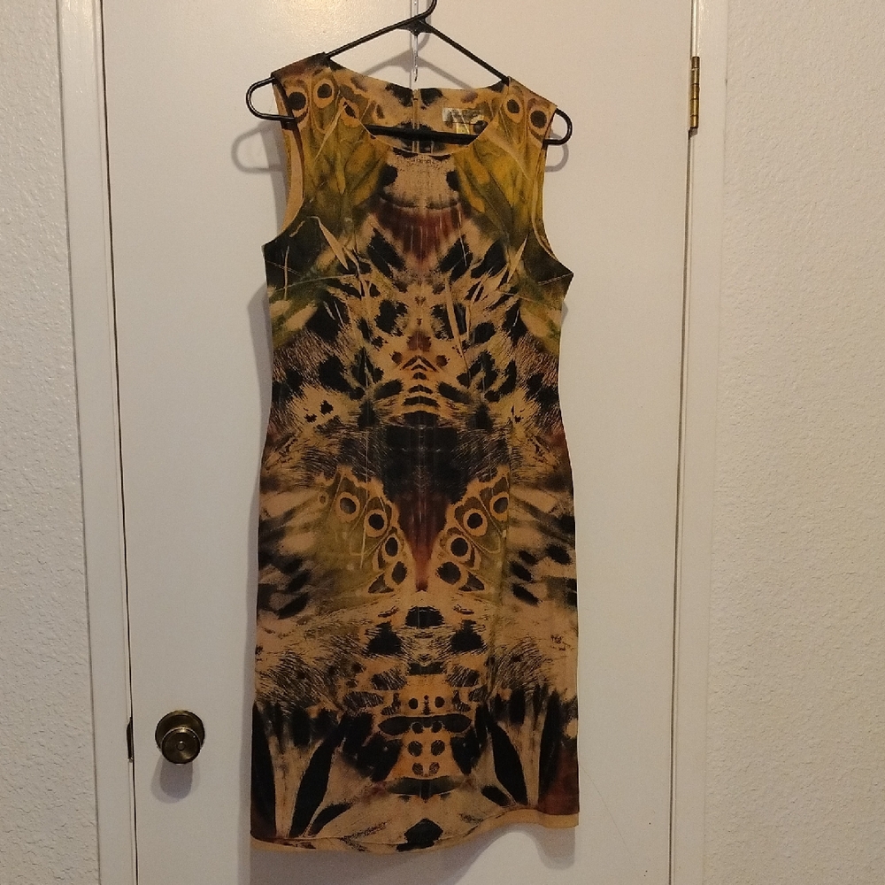 Vintage Dress Barn Earthy Abstract Midi Dress. Size 6.